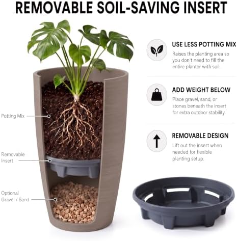 Heavy-Duty Plastic Plant Pots For Outdoor, Wooden Grain Finish Large Indoor Planter For Succulent,Roses,African,Violets,Pothos,Snake Plants,Flowers and Cactus Garden Decorations Planters Gift Choose - Image 3