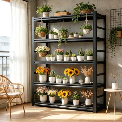 Plant Stand, Adjustable 5 Tier Metal Flower Stand with Double Layer Posts by Beaunatixx