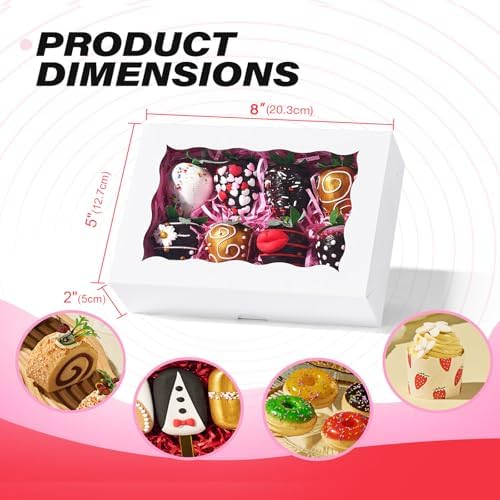 100PCS 8x5x2 Inch Bakery Boxes with Window, Perfect for Cookies, Chocolate Covered Strawberries, Macaron & More, Simple Style - Image 3