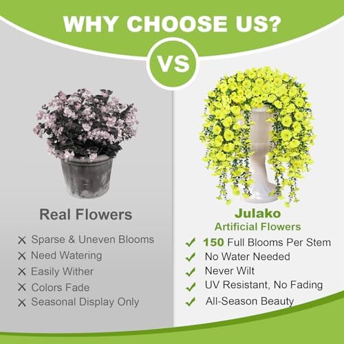 Artificial Hanging Flowers for Outdoors, 4 PCS 600 Blooms UV Resistant Morning Glory Faux Silk Vines, No-Odor Realistic Fake Plants for Garden Planter Porch Patio Decoration, Yellow - Image 4