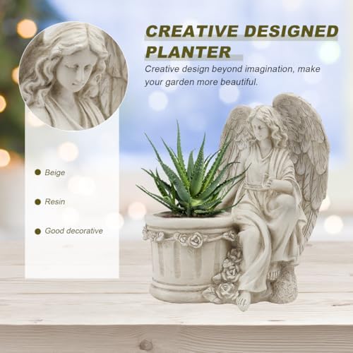 Hemoton 1Pc Artistic Flower Pot Creative Vintage Style Angel Planter Statue for Home Decor Garden Ornament Decorative Outdoor Flowerpot for Lawn and Patio Beige - Image 5