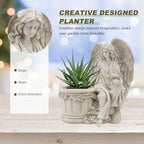 Hemoton 1Pc Artistic Flower Pot Creative Vintage Style Angel Planter Statue for Home Decor Garden Ornament Decorative Outdoor Flowerpot for Lawn and Patio Beige - Image 5