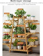 8-Tier Bamboo Plant Stand, Stylish Black Multi-Plant Holder - Indoor/Outdoor Flower Shelf Ladder Organizer for Living Room, Balcony, Garden Display - Image 3