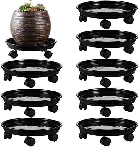 8 Packs Plastic Plant Caddy with Wheels 12” Heavy-Duty Rolling Plant Stand with Wheels Plant Dolly with Casters for Indoor and Outdoor Plant Roller Base Plant Saucer Mover, Black by Planterhoma