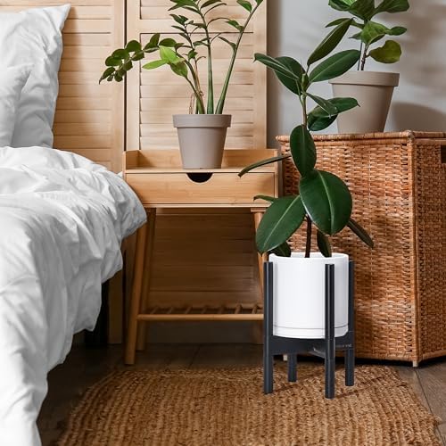 D'vine Dev Ceramic Pot with Ebony Wood Stand, White, 8 in, 55-B-M-1 - Image 4