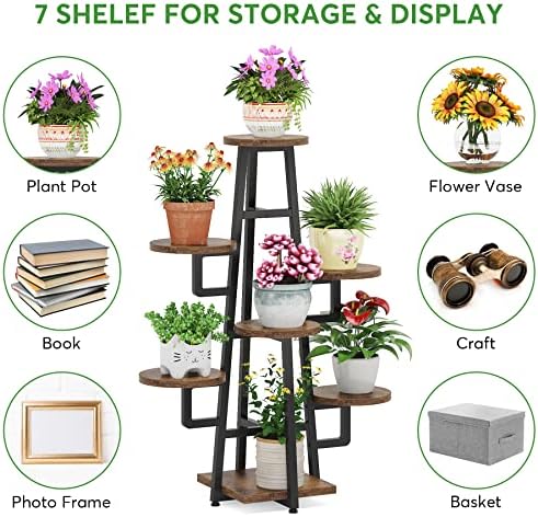 LITTLE TREE 7 Tier Plant Stand Indoor Tall Plant Shelf Corner Plant Pots Holder Rack Flower Stand for Living Room Balcony Garden, Rustic Brown - Image 5
