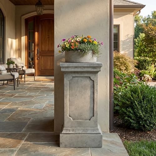 Christopher Knight Home Classic Square Flower Stand 19.25" Pedestal Plant Stand Indoor Outdoor Display Table for Ferns Orchids Sculptures with MGO Construction Brushed Finish, Light Gray - Image 3