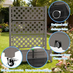 Mobile Garden Planter with Trellis & Lockable Wheels, Outdoor Raised Bed with Drainage & Water Gauge, Weather-Resistant Resin for Patio, Balcony, Yard, Dust-Resistant (Grey, 43.43*18.27*64.29) - Image 3