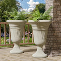 Tall Plastic Urn Planters and Pedestal - 24" Outdoor Planter Beige by Outdoorchairs