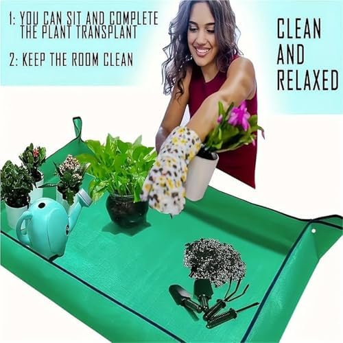 1 Pcs Planting Mat Gardening Potting Pad Foldable Waterproof Garden Plant Flower Pot Transplanting Mats for Indoor Plant Repotting(100x100cm-Green) - Image 2