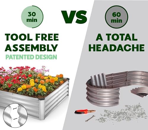 Plant & Plot Galvanized Raised Garden Beds Outdoor // 6×3×1 ft Planter Raised Beds for Gardening, Vegetables, Flowers // Large Metal Garden Box (Silver) // Patented Tool-Free Design - Image 2
