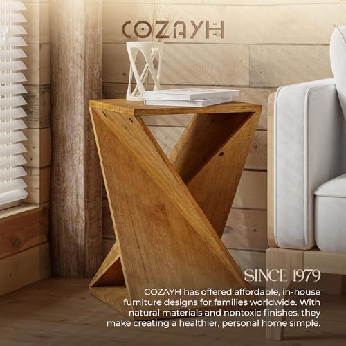COZAYH Rustic Farmhouse Geometric Style End Table with Twisted X Base, Modern Square Accent Side Table for Living Room, Bedroom, or Office, Brown - Image 6