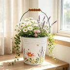 3-Piece Floral Metal Planter Bucket Set - Rustic Lavender Decorative Flower Pots for Succulents, Herbs & Indoor/Outdoor Garden, Flower Arranging, Wedding Party Home Decor Accents - Image 3