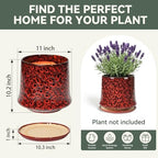 11 Inch Ceramic Planter Pot with Saucer Drainage Leak-Proof Mesh,Flower Pots for Lavender with Gardening Gloves,Ceramic Planter for Orchid(Spotted Red) - Image 6