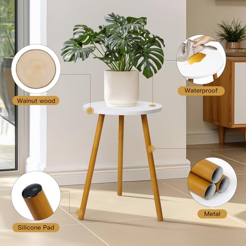 KINNARY Tall Plant Stand Indoor, Mid Century Wood White Flower Stand for Corner, Metal Plant Holder, Modern Home Decor Small Round Side End Table (11.8"x20") - Image 4