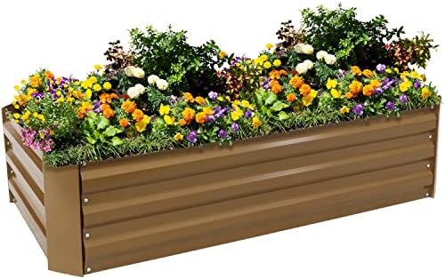 Sunnydaze Galvanized Raised Garden Bed, Rectangle, 4x2x1 ft, Brown by SunnydazeDecor