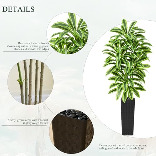 Artificial Yellow Dracaena Tree Indoor, 7FT Tall Fake Floor Plants with Black Planter & Pebbles, Faux Silk Yucca Tree for Home Office Living Room Bedroom Farmhouse Modern Outdoor Topiary Tree - Image 4