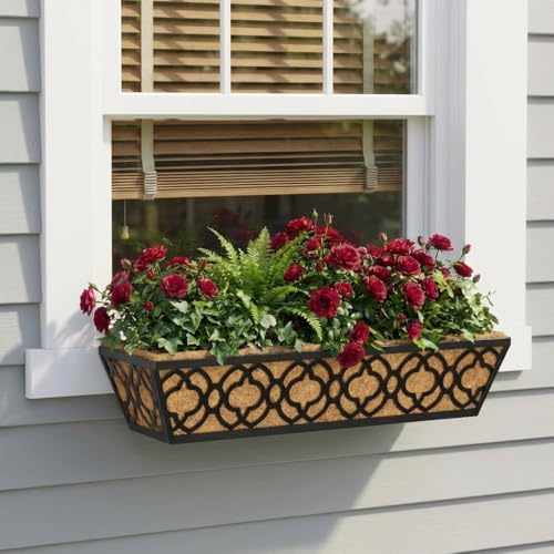 Y&M Deck Railing Planter Boxes, Adjustable Balcony Planter for Outdoor Plants, Metal Railing Planter Box for Deck, Fence and Porch, Window Boxes Outdoor, Sturdy Hanging Planter-24inch 6pcs - Image 6