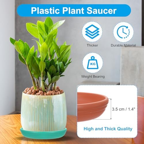 PATIKIL Plant Saucer Tray, 3 Pack 12/13/14 Inch Plastic Round Plant Saucer Flower Planter Drip Tray for Indoors Outdoors Patio Balcony, Terracotta - Image 3