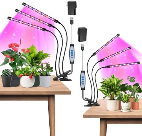 Garpsen LED Grow Light, 2PCS 3 Heads Full Spectrum Plant Light with Clip by Garpsen