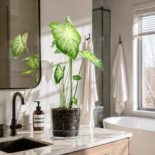 Phoenix Vine 8 Inch Clear Acrylic Planter Pot with Tray, Orchid Pot with Drainage Holes, Deep Saucer for Bottom Watering, Transparent Containers for Indoor Plants, Herbs, Set of 1, 91-A-G-1 - Image 2