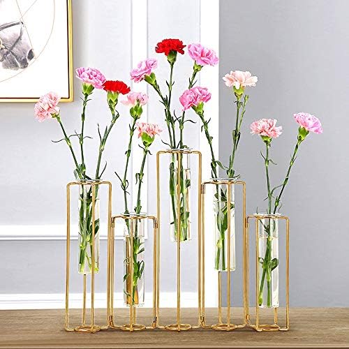 Geometric Vase Gold Hinged Esmiome - Vases for Centerpieces with 5 Test Tubes, Geometric Decor Metal Frame can be Bent, Geometric Vases Wire Propagation Station Plant Holder Modern for Wedding, Home - Image 2
