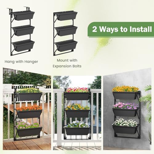 HAPPYGRILL 3-Tier Vertical Hanging Planter, Garden Wall Planter Box - Image 4