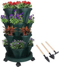 GameXcel Vertical Planter Tower - 4 Tier Stackable Garden Planters with Wheels and Tools Plant Pots for Strawberry Herb Flower and Vegetable Indoor Outdoor Use Green by GameXcel