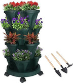 GameXcel Vertical Planter Tower - 4 Tier Stackable Garden Planters with Wheels and Tools Plant Pots for Strawberry Herb Flower and Vegetable Indoor Outdoor Use Green by GameXcel