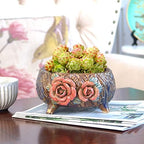 6.3 Inch Succulent Pot Handmade Flower Design Round Ceramic Antique Plant Pot Cactus Pot Planter with Drainge and Mesh Pad (Orange) - Image 5