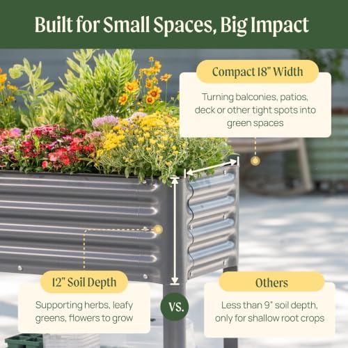 Vego garden Elevated Raised Garden Bed, 1.5' x 5.5' Outdoor Planters Boxes with Legs & Storage Rack for Patio, 750 Lbs Weight Capacity, Raised Beds for Gardening Herbs Vegetables, Pearl White - Image 6