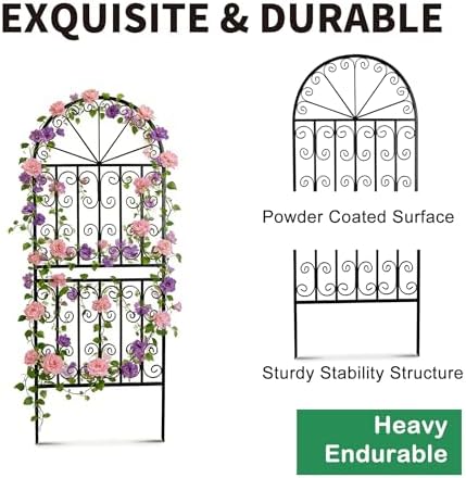 SCENDOR 59" H x 22" W Arched Metal Garden Trellis with Scrollwork, Rustproof Iron Plant Support for Climbing Roses, Clematis & Vines, Decorative Garden Screen for Lawn & Backyard 1 Pack - Image 5