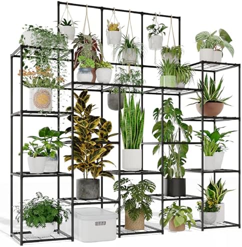 GENTINGBRO Metal Plant Stand Outdoor 63" Tall Plant Shelf for Plants 14-Tier Large Plant Sheves for Indoor Plants Living Room Heavy Duty Rack Garden Balcony Patio Hanging Planter by Gentingbro