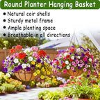 14 Inch Hanging Planters (4 Pack) - Round Metal Baskets with Cocoa Liners for Indoor/Outdoor Gardens, Porch & Patio Decor（HB） - Image 4