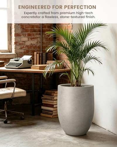 Kante 21.7" Tall Concrete Planter, Large Round Bullet Pot, Weathered Finish - Image 4