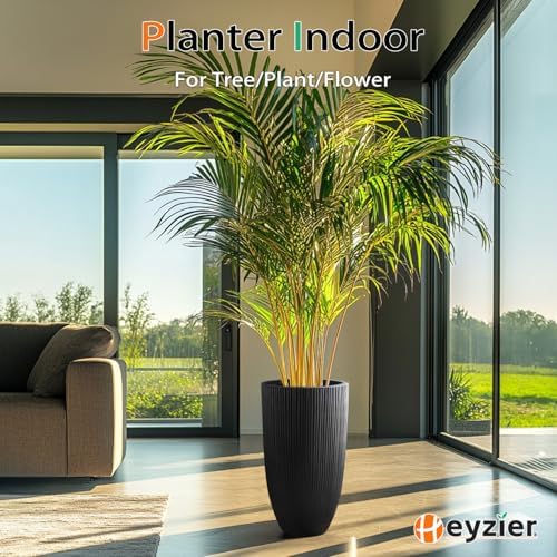 Heyzier Tall Planters for Outdoor Plants, Large Concrete Flower Pots for Garden Front Porch, Patio, Indoor (Vertical Black) - Image 4