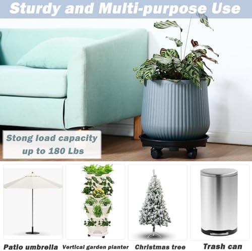 6 Packs 13 Inches Large Plant Caddy with Wheels Plant Saucers on Wheels Rolling Plant Stands Heavy-duty Plant Dolly Plastic Planter Roller Base Pot Movers Outdoor Plant Tray Coaster, Black - Image 6