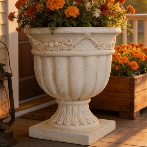 Vintage Grapevine Carved Outdoor Planters Patio Urn White Flower Urn Resin - Image 3