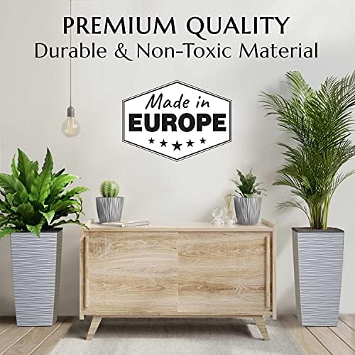 Mueller M-Resin Heavy Duty Tall Planters for Outdoor Plants, Indoor Grande Plant Pots, Boxes, Trees, Flower Pots, 2-Piece Set, 24”, Modern Design, Built-in Drainage, Front Porch Decor, Light Gray - Image 2