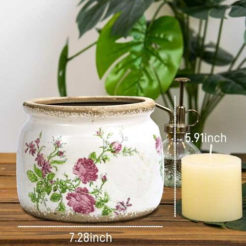 Dosayes Large Flower Pot, 7.28" Vintage Ceramic Pot of Indoor Plant - Image 2