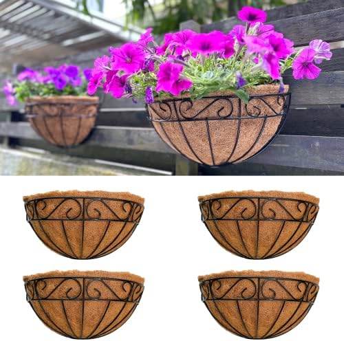 LaLaGreen Wall Planter (12 in, 4 Pack) Black Metal Coco Liner Flower Pots by L%C3%A1L%C3%A1Green