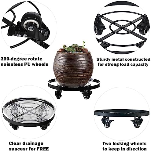3 Packs 12.6 Inch Large Metal Plant Caddy with Wheels Plant Dolly with Casters Heavy-duty Rolling Wheeled Plant Stand for Indoor Outdoor Flower Pot Mover Rollers Coasters Black, Strong Load Capacity - Image 2
