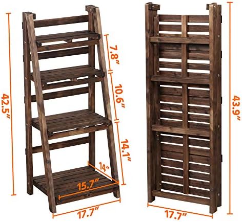 Topeakmart Foldable Shelf, Wood Ladder Shelf for Plants, No Assembly, Brown - Image 5