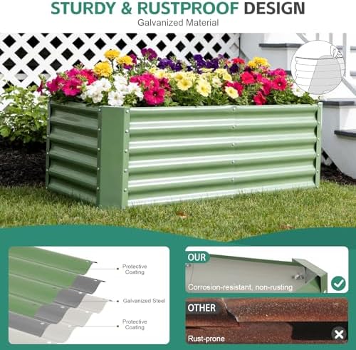 Galvanized Steel Raised Garden Bed, 4x2x1.4ft, 2Pack, Green - Image 4