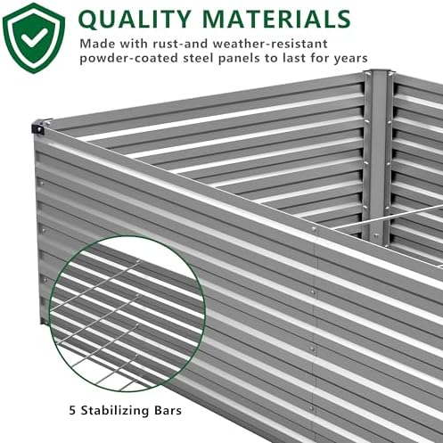 DIIYIV Galvanized Raised Garden Bed Kit Outdoor Patio,6x3x2ft Large Rectangular Metal Planter Boxes,Deep Root Box Planter for Gardening,Vegetables,Flowers,Herbs-Silver - Image 4