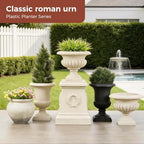 24.4" H Roman Urn Planter, Lightweight Matte Black Plastic Flower Pot - Image 6