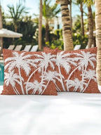 Throw Pillows 18x18 Set of 2, Tropical Palm Tree Waterproof Outdoor Pillow Covers with Insert, Vintage Burnt Orange Botanical Plants Decorative Pillowcase Cushion for Patio, Garden, Couch, Sofa, Bed - Image 7