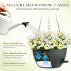 12 Inch Hanging Baskets 2 PC with Chains, Self-Watering Hanging Planters for Indoor Outdoor Plants, Plastic Hanging Flower Pots, Black with Green Speckles - Image 4