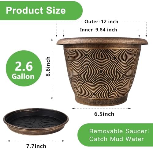 Fodetyff 12 Inch Large Planter Pot for Plants Indoor Outdoor, 4 Pack Plastic Flower Pots with Drainage Hole & Tray, Modern Decorative Garden Pot with Saucer, Plant Container for House - Image 4