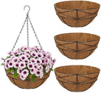 4 Pack 12 inch Metal Hanging Baskets for Plants Outdoor Metal Wire Hanging Basket Planter with Coco Fiber Liners Flower Pots for Home Porch Garden Patio, Diamond-Shaped by NatureCrafted